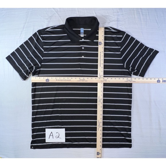 PGA Tour Golf Polo Men's Large Black With White Stripes Performance Short Sleeve - Picture 8 of 12
